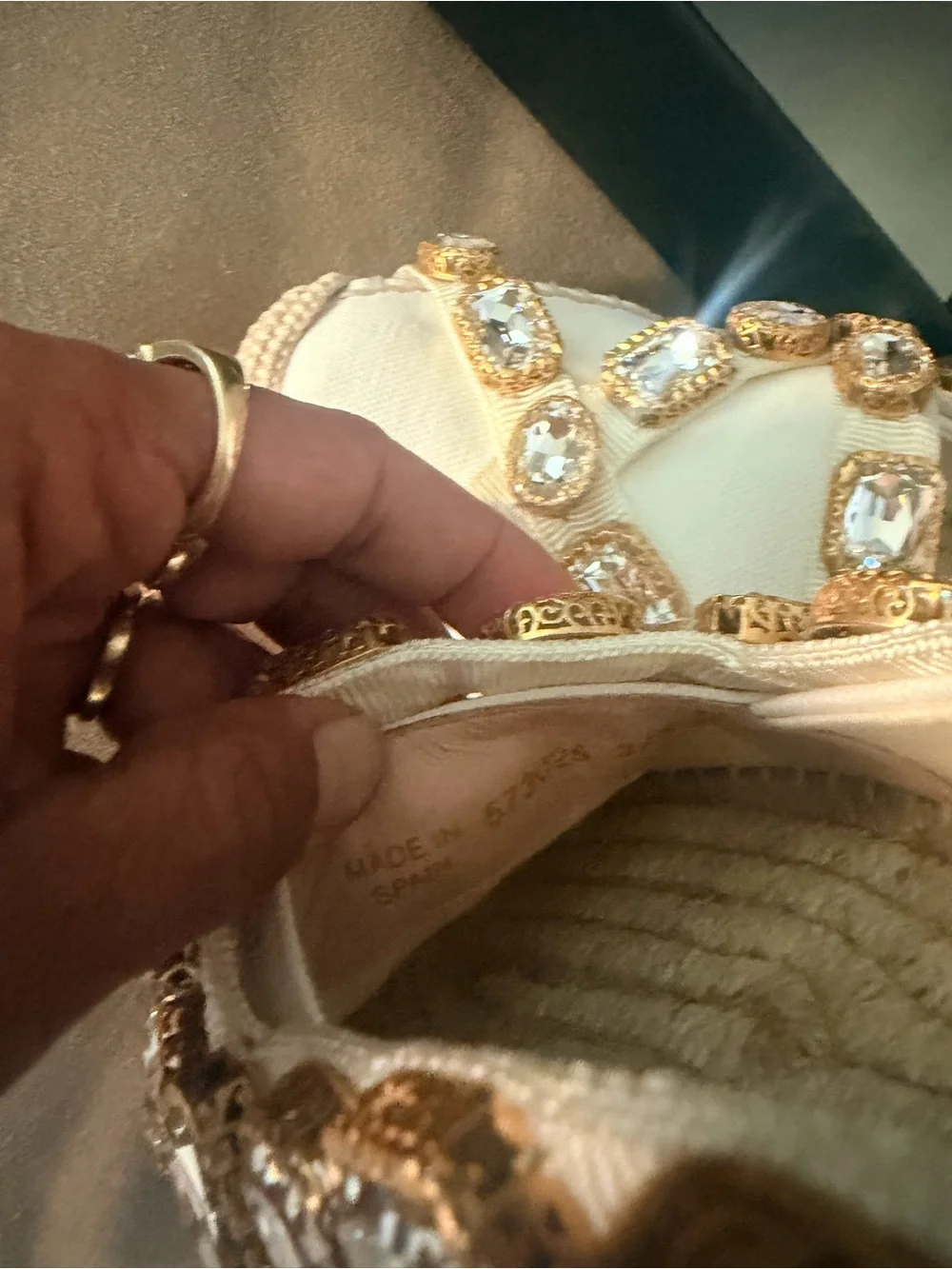 Gucci Cream Jeweled Canvas Espadrille Slip-Ons - Picture 3 of 7